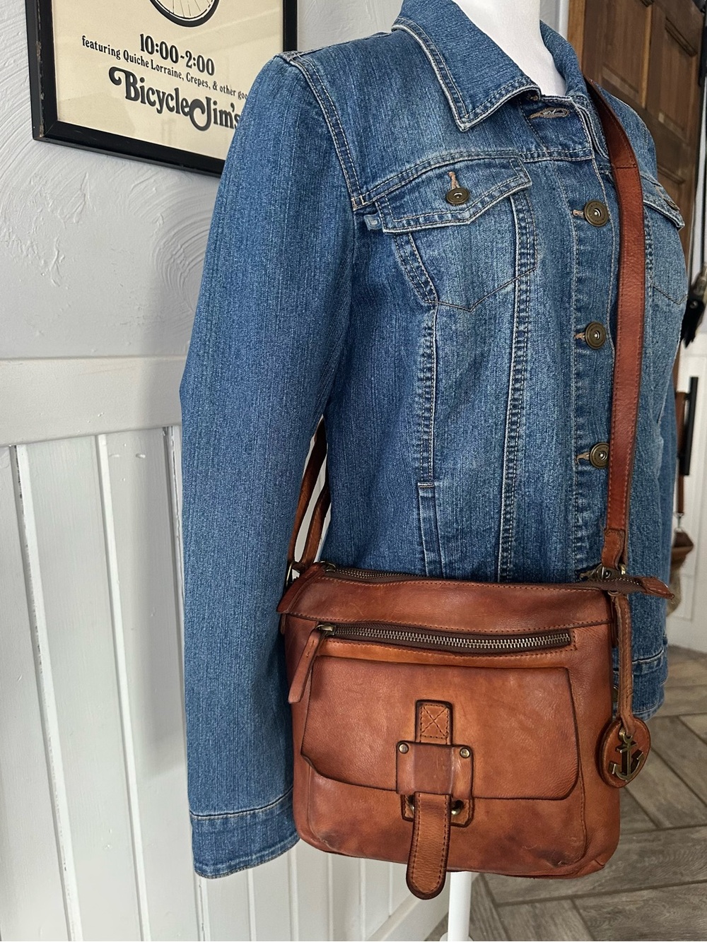 Harbor 2nd Cognac Brown Leather Crossbody Distressed Bag Messenger Purse Anchor
